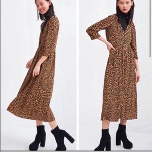zara NWT LEOPARD MIDI BUTTON DRESS m